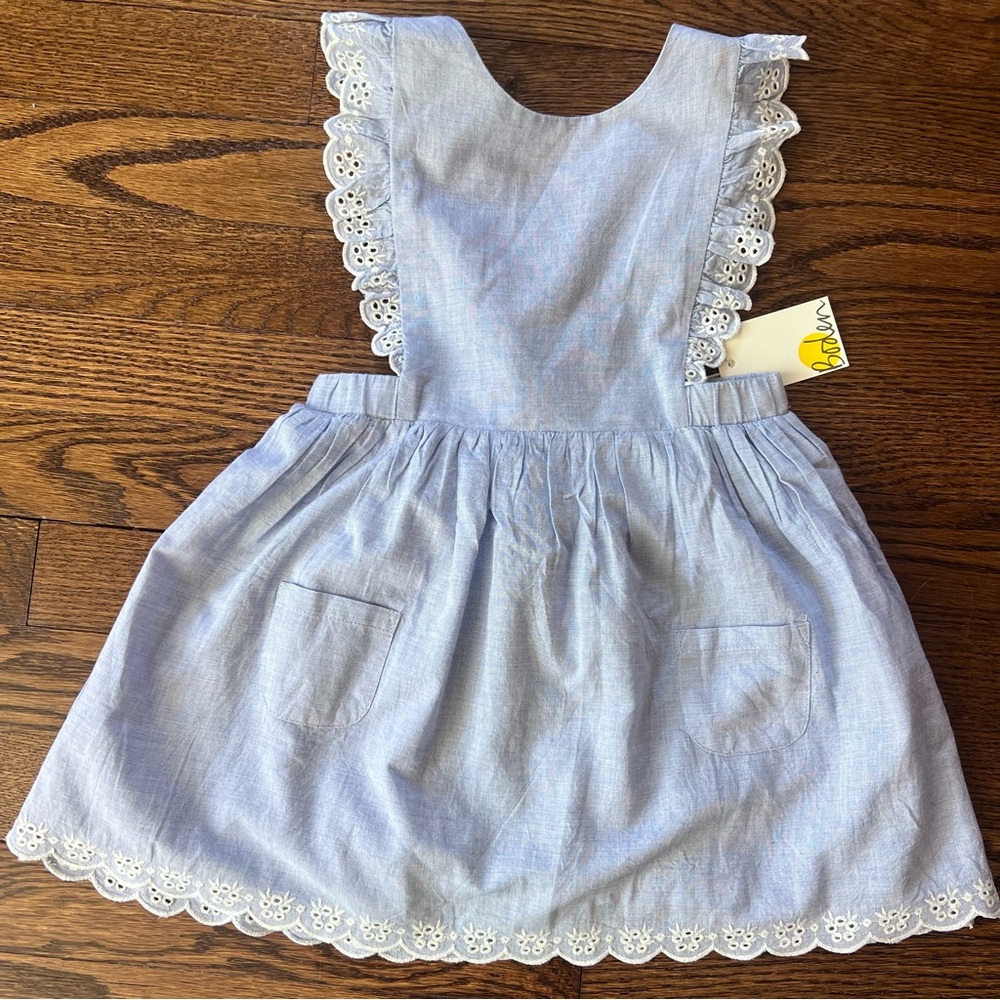 Mini Boden Chambray Pinafore Dress with Eyelet Trim